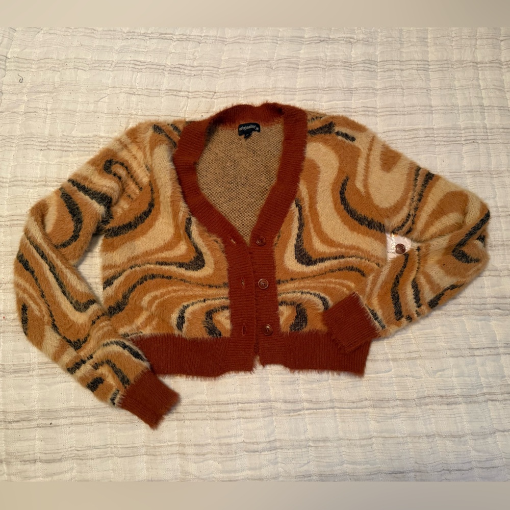 Chic Tan and Brown Women's Eyelash Cardigan